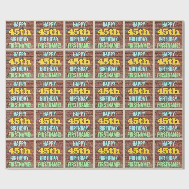 Brick Wall Graffiti Inspired 45th Birthday + Name Wrapping Paper (Flat)