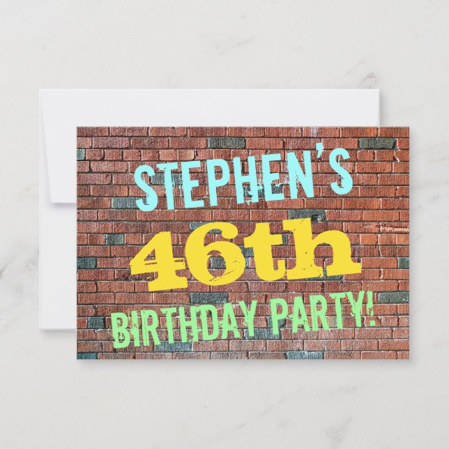 Brick Wall Graffiti Inspired 46th Birthday + Name Invitation (Front)