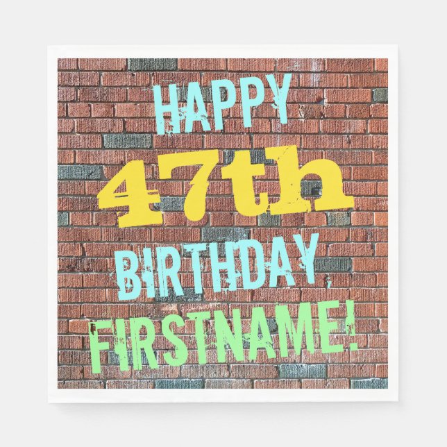 Brick Wall Graffiti Inspired 47th Birthday + Name Napkins (Front)