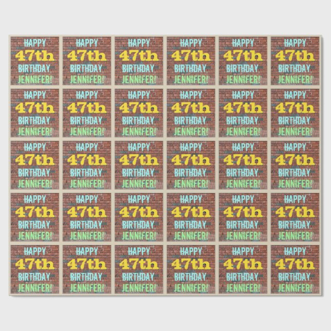 Brick Wall Graffiti Inspired 47th Birthday + Name Wrapping Paper (Flat)