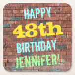 [ Thumbnail: Brick Wall Graffiti Inspired 48th Birthday + Name Paper Coaster ]