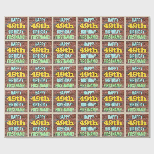 Brick Wall Graffiti Inspired 49th Birthday + Name Wrapping Paper (Flat)