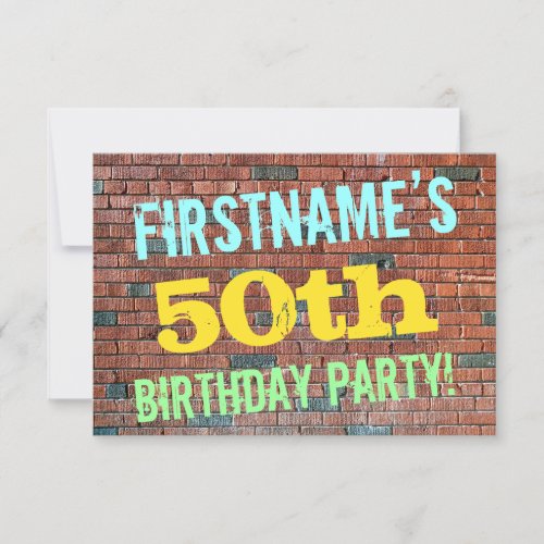 Brick Wall Graffiti Inspired 50th Birthday  Name Invitation