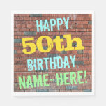 [ Thumbnail: Brick Wall Graffiti Inspired 50th Birthday + Name Napkins ]