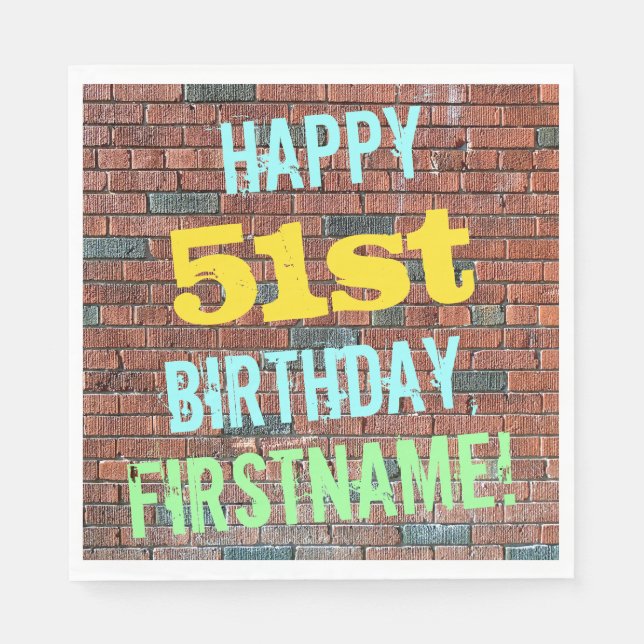 Brick Wall Graffiti Inspired 51st Birthday + Name Napkins (Front)