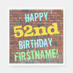 Brick Wall Graffiti Inspired 52nd Birthday + Name Napkins