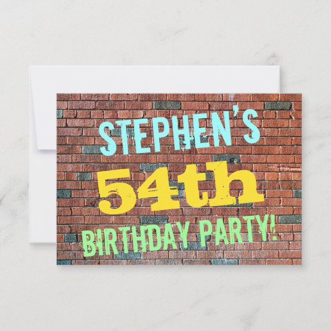 Brick Wall Graffiti Inspired 54th Birthday + Name Invitation (Front)