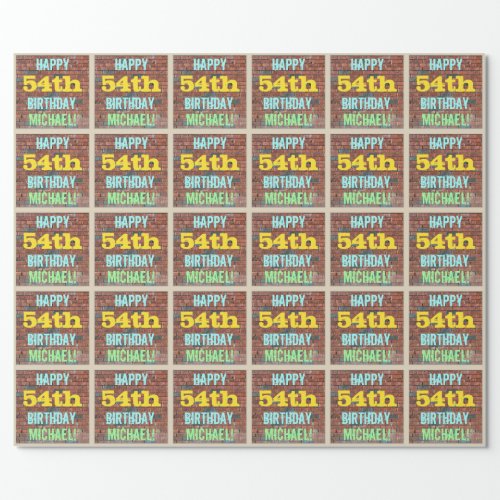 Brick Wall Graffiti Inspired 54th Birthday  Name Wrapping Paper