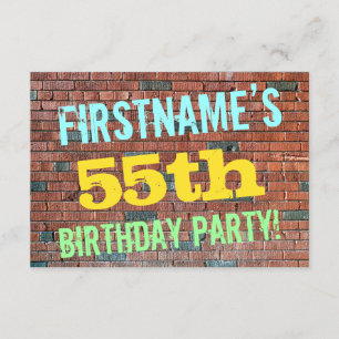 Brick Wall Graffiti Inspired 55th Birthday + Name Invitation