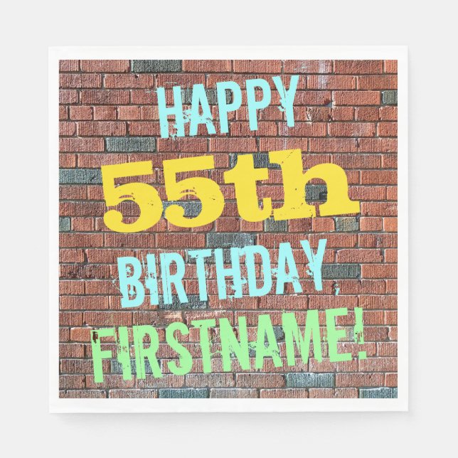 Brick Wall Graffiti Inspired 55th Birthday + Name Napkins (Front)