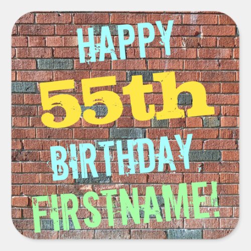 Brick Wall Graffiti Inspired 55th Birthday  Name Square Sticker