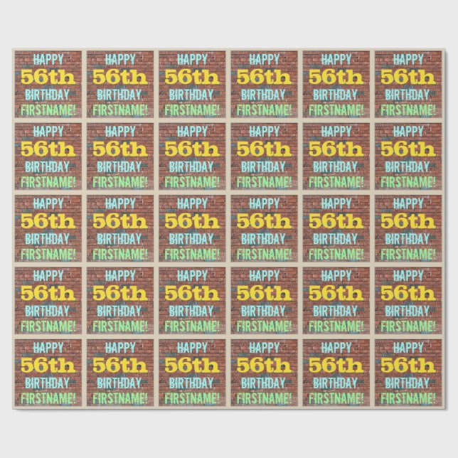 Brick Wall Graffiti Inspired 56th Birthday + Name Wrapping Paper (Flat)