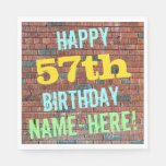 [ Thumbnail: Brick Wall Graffiti Inspired 57th Birthday + Name Napkins ]
