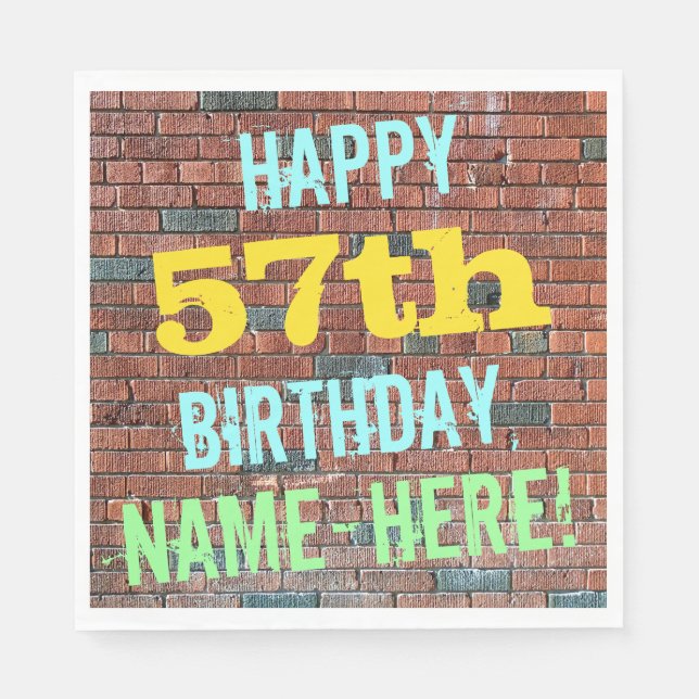 Brick Wall Graffiti Inspired 57th Birthday + Name Napkins (Front)