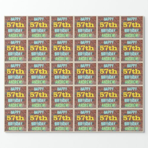 Brick Wall Graffiti Inspired 57th Birthday  Name Wrapping Paper