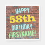 [ Thumbnail: Brick Wall Graffiti Inspired 58th Birthday + Name Napkins ]