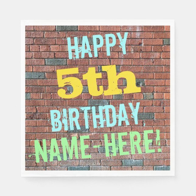 Brick Wall Graffiti Inspired 5th Birthday + Name Napkins (Front)