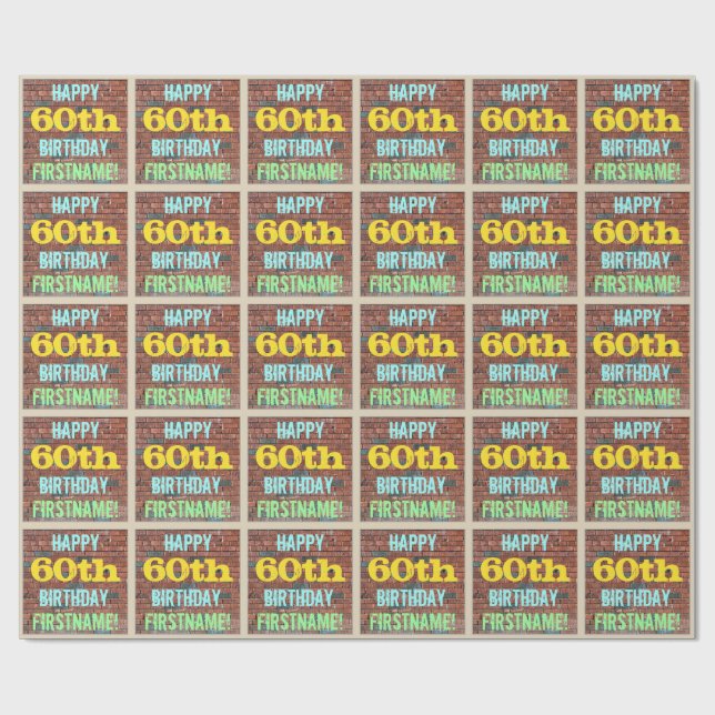 Brick Wall Graffiti Inspired 60th Birthday + Name Wrapping Paper (Flat)