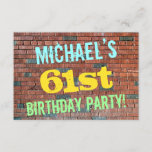 [ Thumbnail: Brick Wall Graffiti Inspired 61st Birthday + Name Invitation ]