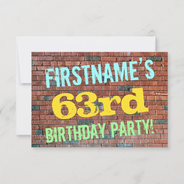 Brick Wall Graffiti Inspired 63rd Birthday + Name Invitation (Front)