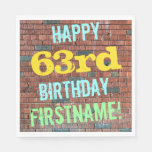[ Thumbnail: Brick Wall Graffiti Inspired 63rd Birthday + Name Napkins ]