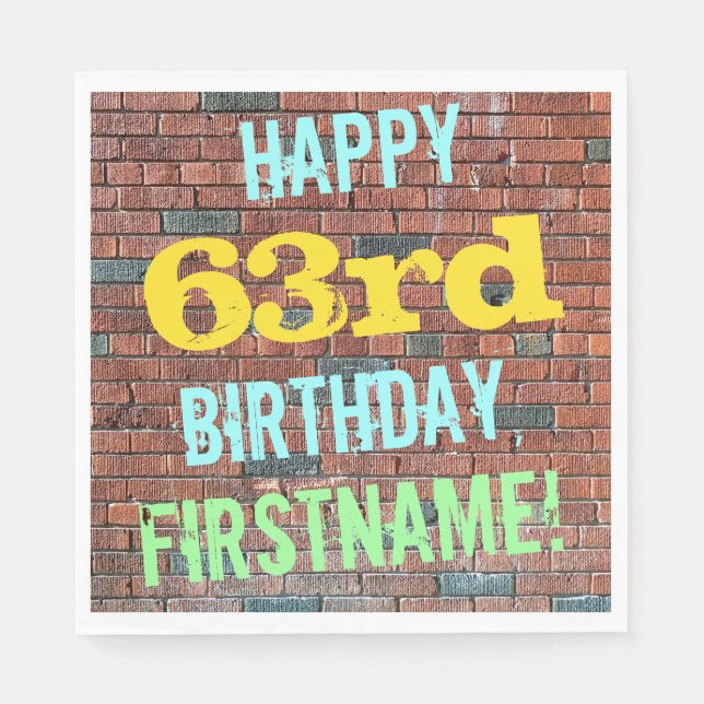 Brick Wall Graffiti Inspired 63rd Birthday + Name Napkins (Front)