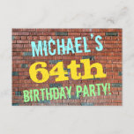 [ Thumbnail: Brick Wall Graffiti Inspired 64th Birthday + Name Invitation ]