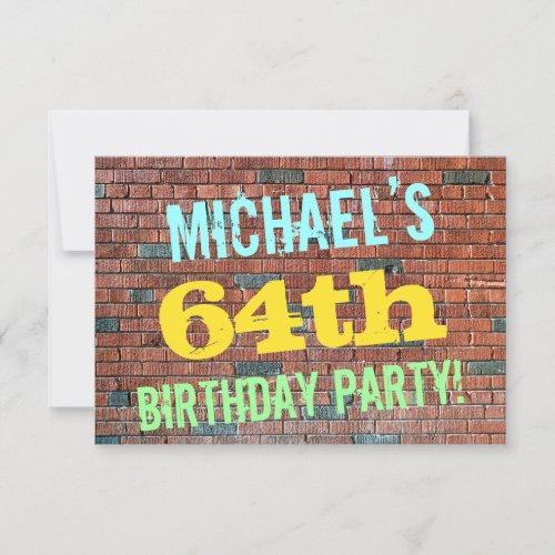 Brick Wall Graffiti Inspired 64th Birthday  Name Invitation