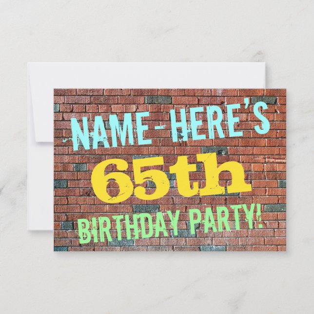 Brick Wall Graffiti Inspired 65th Birthday + Name Invitation (Front)