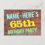 [ Thumbnail: Brick Wall Graffiti Inspired 65th Birthday + Name Invitation ]