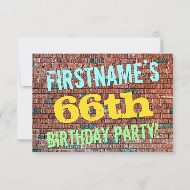 Brick Wall Graffiti Inspired 66th Birthday + Name Invitation (Front)