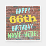 [ Thumbnail: Brick Wall Graffiti Inspired 66th Birthday + Name Napkin ]