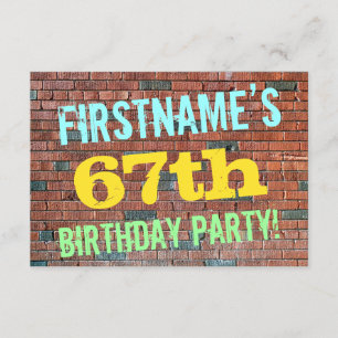Brick Wall Graffiti Inspired 67th Birthday + Name Invitation