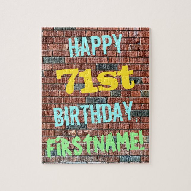 Brick Wall Graffiti Inspired 71st Birthday + Name Jigsaw Puzzle (Vertical)