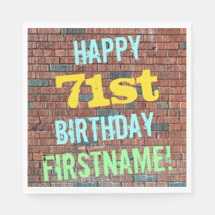 Brick Wall Graffiti Inspired 71st Birthday + Name Paper Napkins