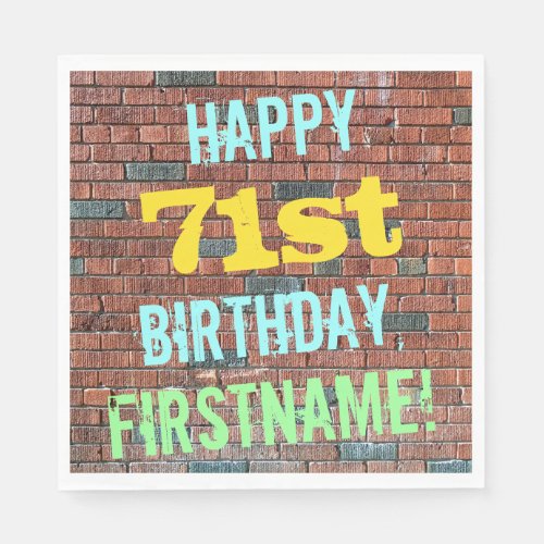 Brick Wall Graffiti Inspired 71st Birthday  Name Paper Napkins