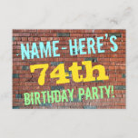 [ Thumbnail: Brick Wall Graffiti Inspired 74th Birthday + Name Invitation ]