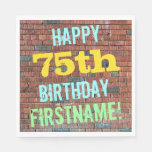 [ Thumbnail: Brick Wall Graffiti Inspired 75th Birthday + Name Napkins ]