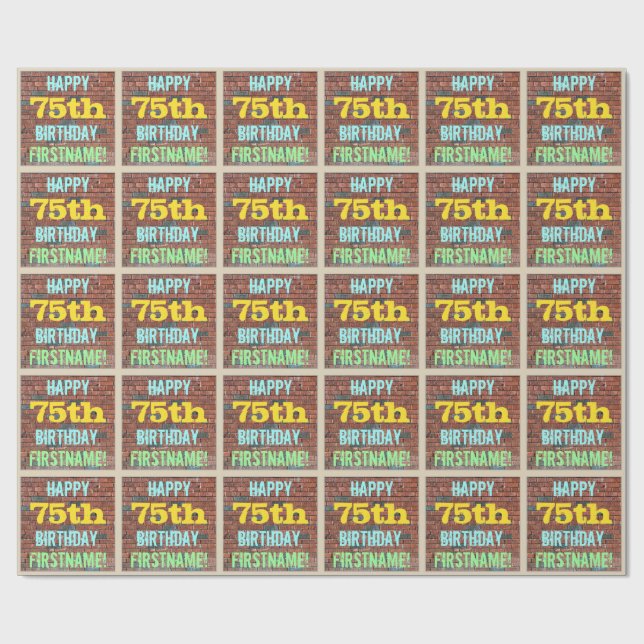 Brick Wall Graffiti Inspired 75th Birthday + Name Wrapping Paper (Flat)