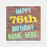[ Thumbnail: Brick Wall Graffiti Inspired 76th Birthday + Name Napkins ]