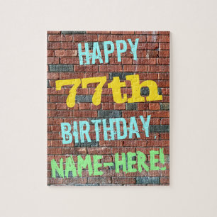 Brick Wall Graffiti Inspired 77th Birthday + Name Jigsaw Puzzle