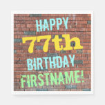 [ Thumbnail: Brick Wall Graffiti Inspired 77th Birthday + Name Napkin ]