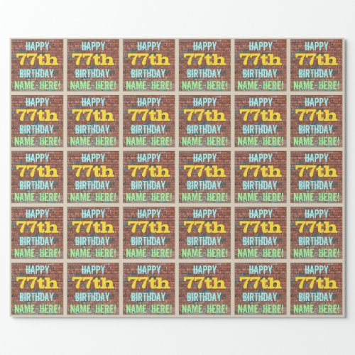 Brick Wall Graffiti Inspired 77th Birthday  Name Wrapping Paper