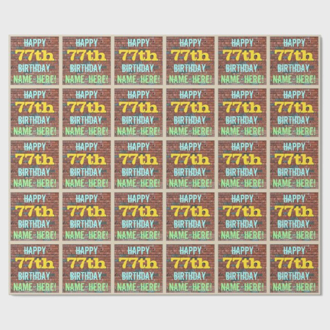 Brick Wall Graffiti Inspired 77th Birthday + Name Wrapping Paper (Flat)