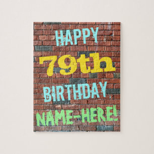 Brick Wall Graffiti Inspired 79th Birthday + Name Jigsaw Puzzle