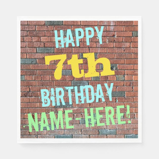 Brick Wall Graffiti Inspired 7th Birthday + Name Napkins (Front)