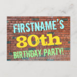 [ Thumbnail: Brick Wall Graffiti Inspired 80th Birthday + Name Invitation ]
