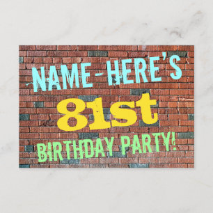 Brick Wall Graffiti Inspired 81st Birthday + Name Invitation