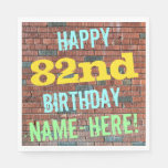 [ Thumbnail: Brick Wall Graffiti Inspired 82nd Birthday + Name Napkins ]