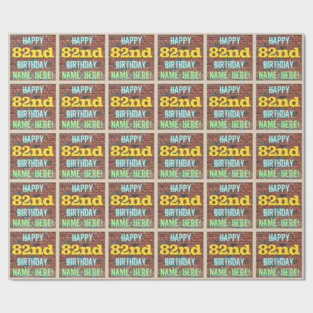 Brick Wall Graffiti Inspired 82nd Birthday + Name Wrapping Paper (Flat)
